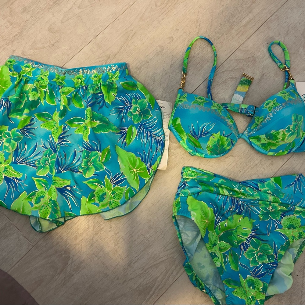Tara Grinna Tropical Blue and Green Bikini Set